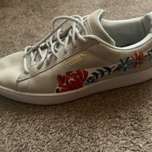 Light Grey Embroidered Suede Puma Sneakers